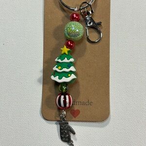 Festive Christmas Tree Keychain with Red and Green Beads